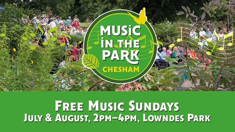 MUSIC IN PARK-800×450 Graphic to show Music in the Park logo and information of times and dates