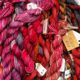 Close up of embroidery thread in different shades of red