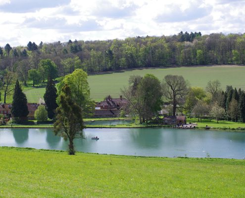 view of great water river chess latimer-950 View of widest stretch of river Chess, called Great Water. Looking down from near Laimter house. Opposite on the ridge is a large wood