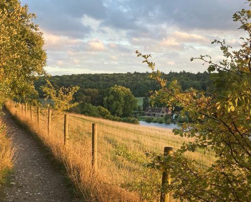 view over river chess from near Latimer house View from Chess Valley Walk near Latimer house, overlooking valley at sunset