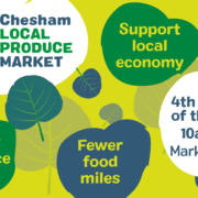Graphic for market, with logo and additional wording of support local economy, fewer food miles and great produce.