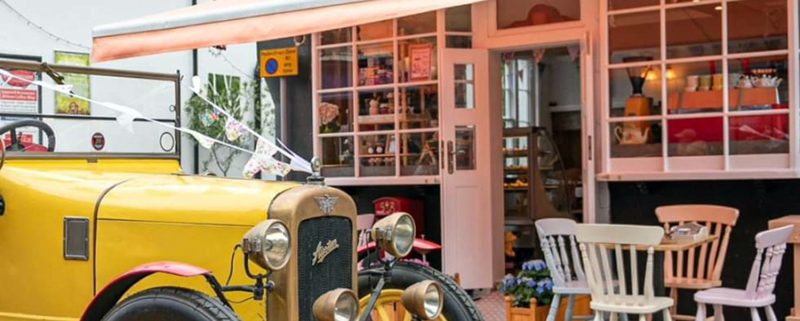 Vintage car parked outside Wotnot vintage tea room