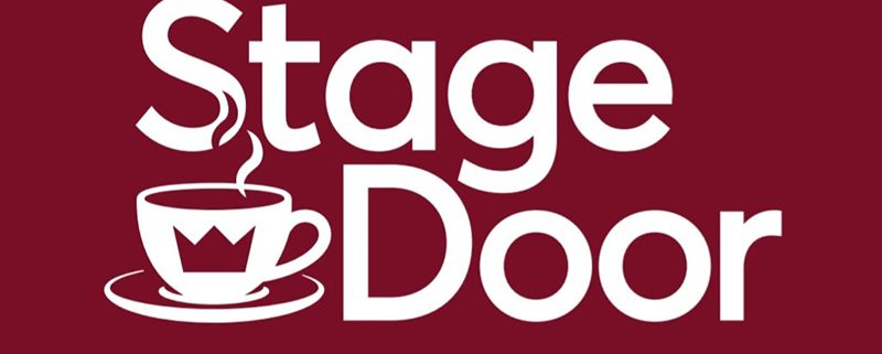 Stage Door logo with coffee cup with crown on it