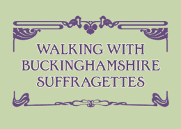 WAlking with Suffragettes wordking in Art Nouveau style text in suffragette purple
