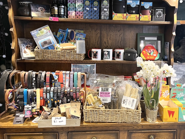Display of dog leads and pet treats