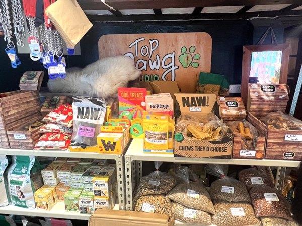 Display of dog leads and treats