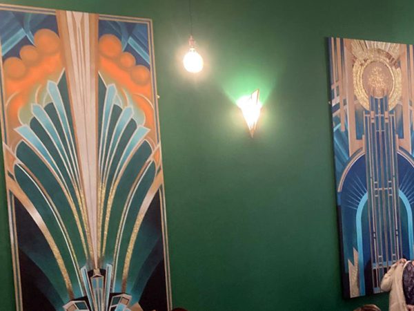 Vault 17 interior painted art deco graphic panels