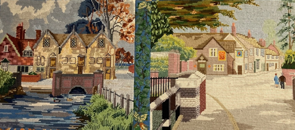 Section of the Chesham tapestry showing Lords Mill and Town bridge