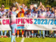 Chesham United celebrating ending the 2023-2024 season as champions