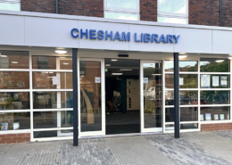 Outside of Chesham library with open door