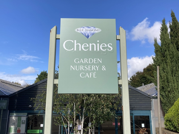 Exterior signage saying Chenies Garden nursery and cafe