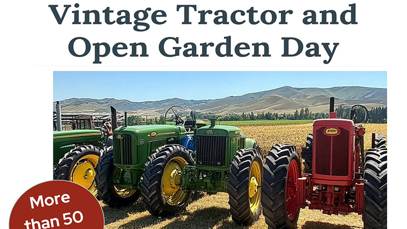 photo of tractors and text 'Vintage Tractor and Open Garden Day'