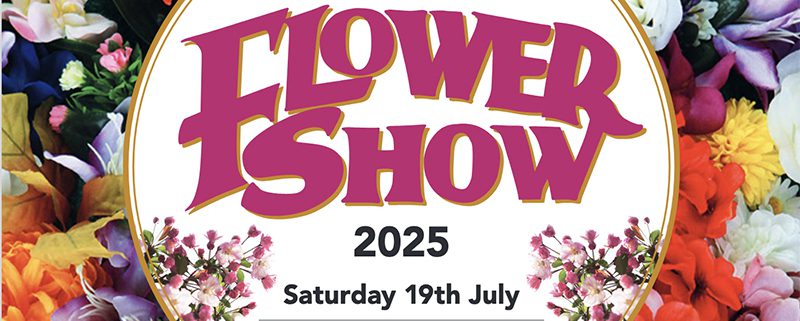 lee flower show words surrounded by bright flowers