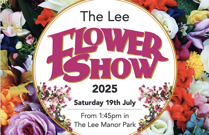 lee flower show words surrounded by bright flowers