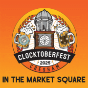 Bright orange gaphic with logo of clocktower and beers and bar logos