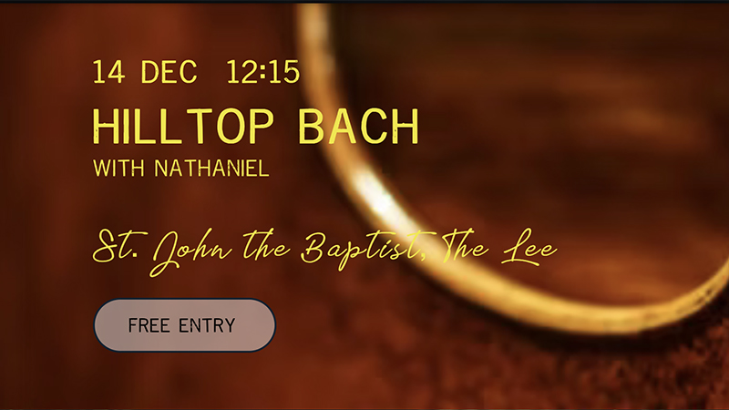 portion of close-up of cello with wording over the top for the event- warm colours