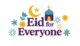 Eid for everyone text and moon and stars and flower shapes