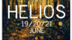 Thw workd Heios and event dates on a summer twilight background illustration of tree silhouettes and golden spiral shapes